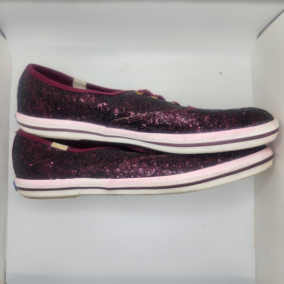 Kate Spade New York X Keds Deep Cherry Lace Up Glitter Sneakers Size 8.5 Formal - Picture 5 of 10